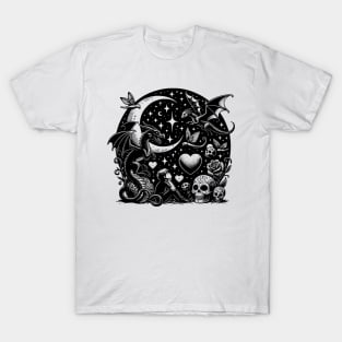 Friendly Shadows Looking up into a Dark DreamScape of a Starry Night T-Shirt